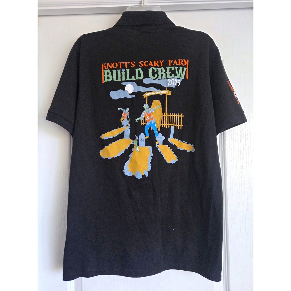 Knotts Scary Farm Build Crew 2025 Polo Shirt Black 50th Anniversary Staff Sz M